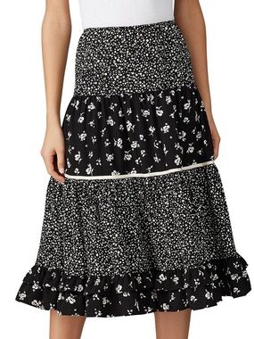Sweet Baby Jane Black and White Floral Tiered Midi Skirt